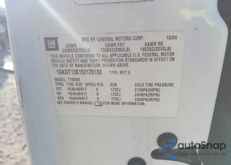 2005 GMC Envoy Sle z USA, uszkodzony, nr VIN 1GKDT13S152176132